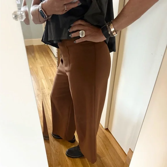 Joie Brown High Waisted Wide Leg Cropped Pants - Picture 2 of 9